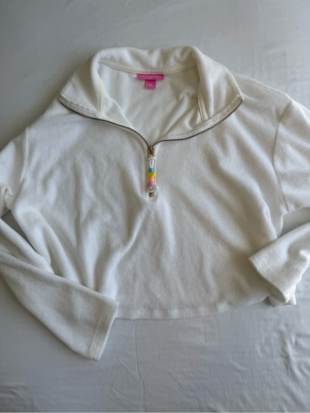 Stoney Clover Lane White Hoodie with Pink Label